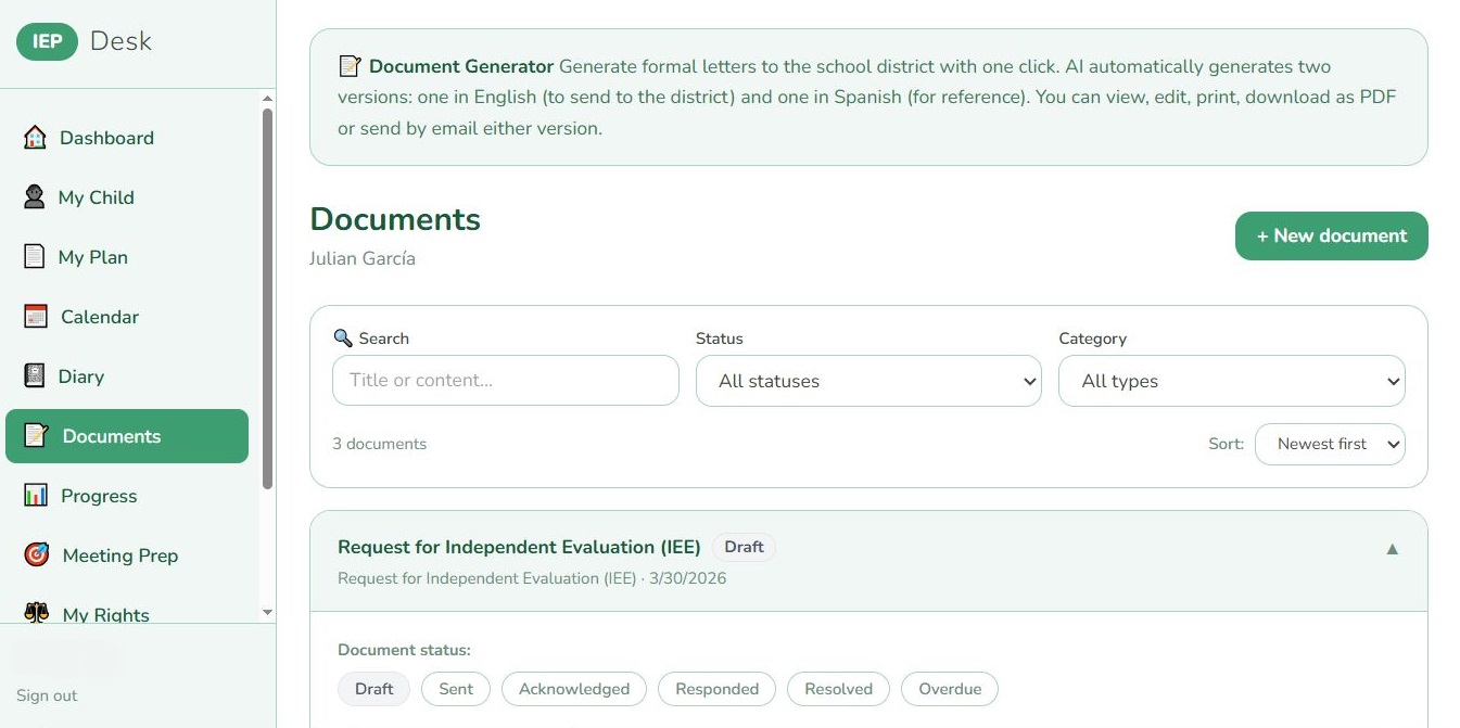 Generador de documentos de IEP Desk
